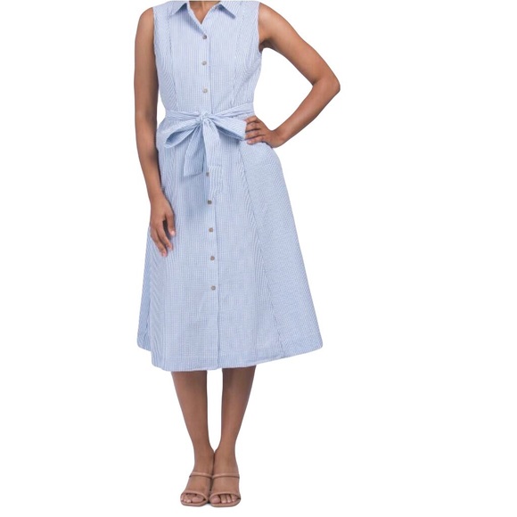 Anne Klein Dresses & Skirts - Anne Klein Seersucker Stripe Midi Shirt Dress